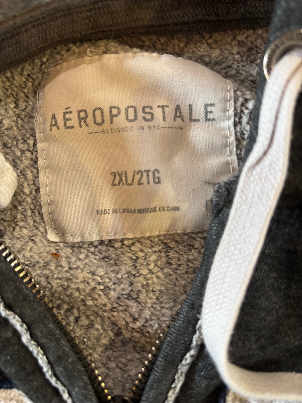 Aeropostale Charcoal Gray Sherpa-Lined Zip Hoodie - Picture 2 of 7